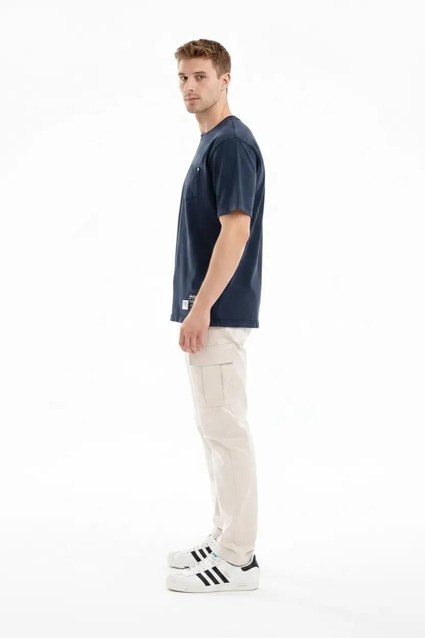 Men Indigo Solid Round Neck T-shirt