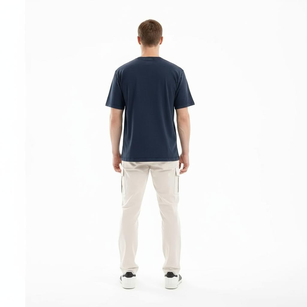 Men Indigo Solid Round Neck T-shirt