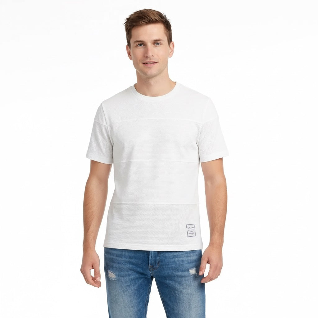 Men Off White Solid Round Neck T-shirt