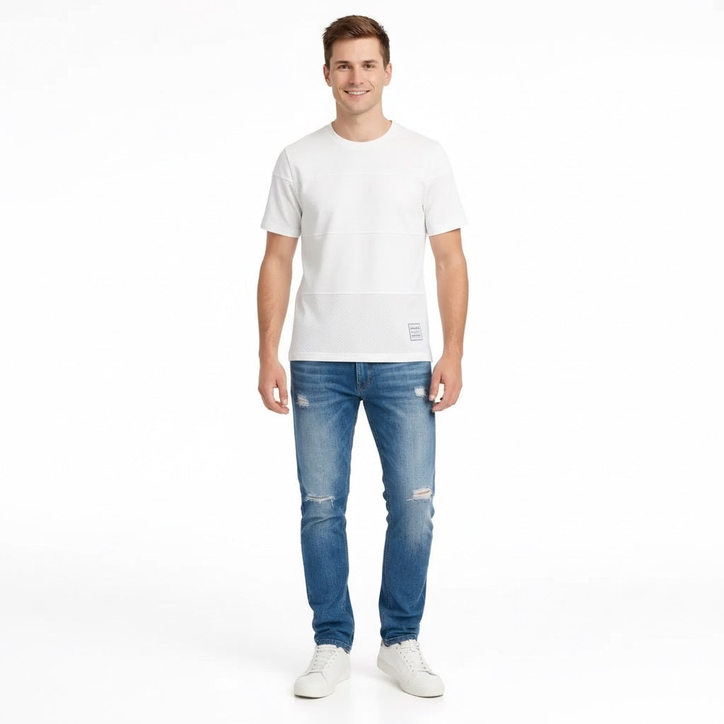 Men Off White Solid Round Neck T-shirt