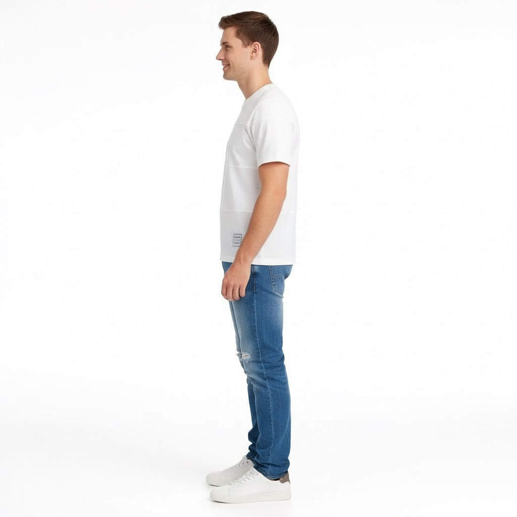 Men Off White Solid Round Neck T-shirt