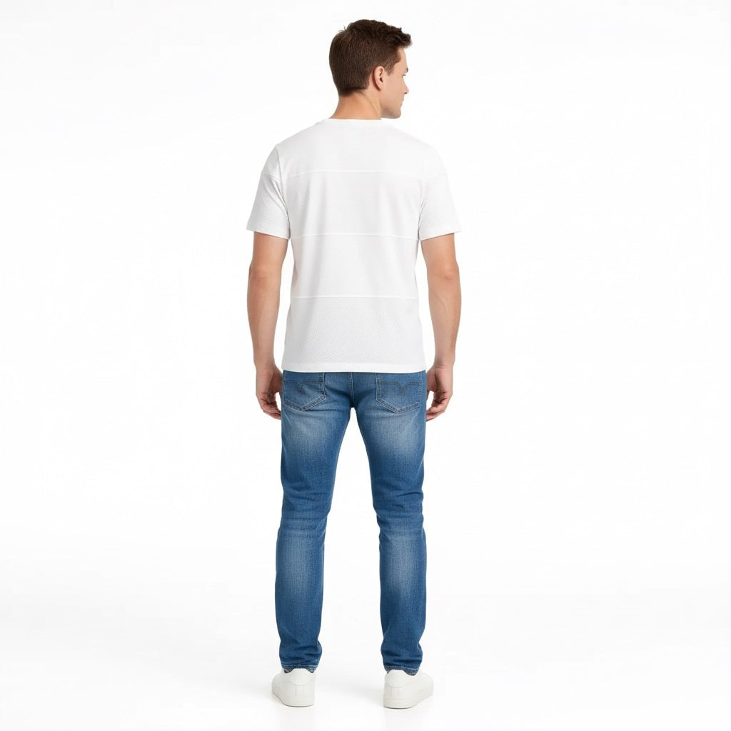 Men Off White Solid Round Neck T-shirt