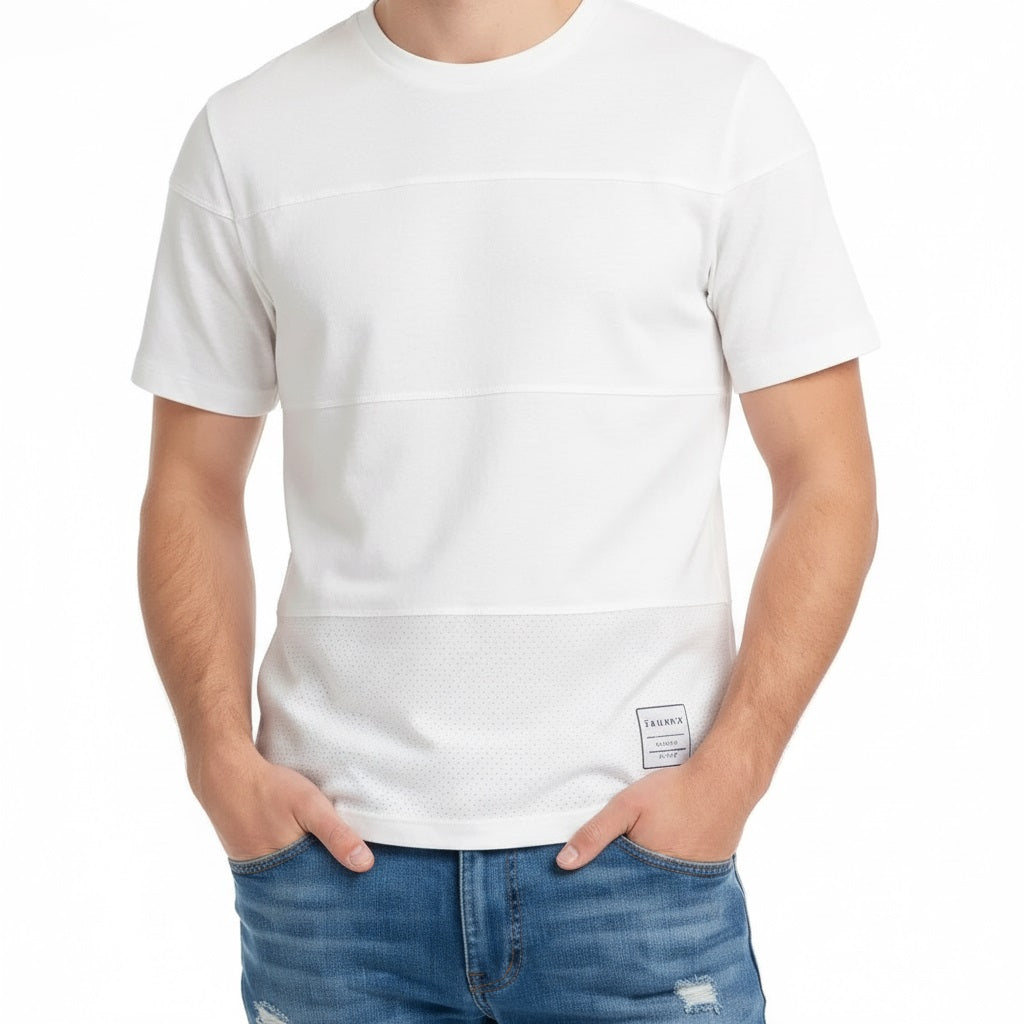 Men Off White Solid Round Neck T-shirt