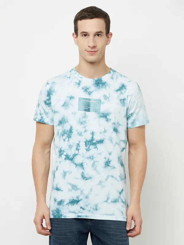 Octave Men Blue Printed Raw Edge T-Shirt