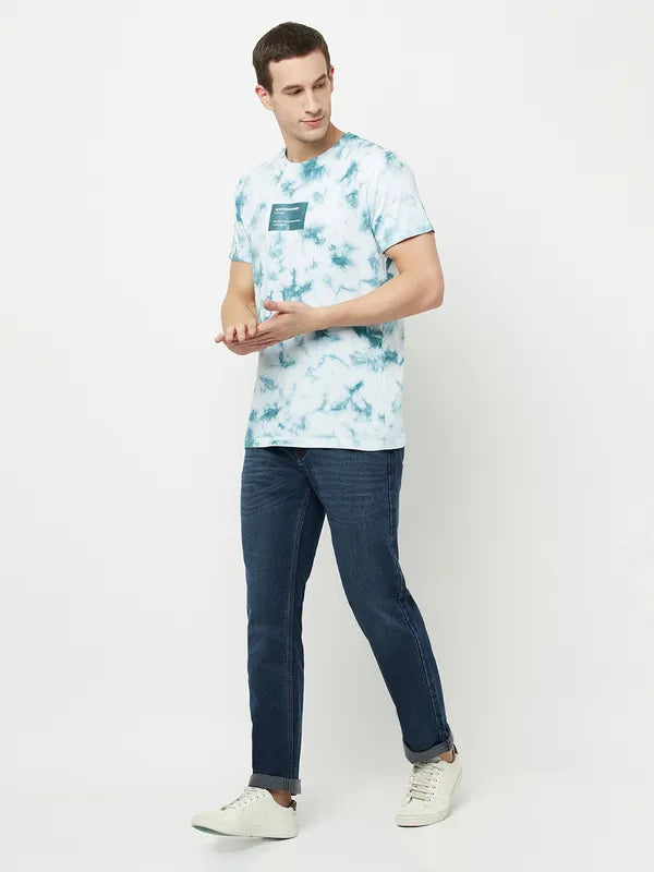 Octave Men Blue Printed Raw Edge T-Shirt