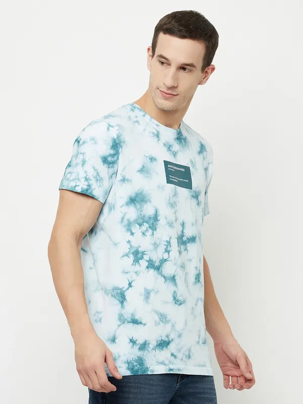 Octave Men Blue Printed Raw Edge T-Shirt