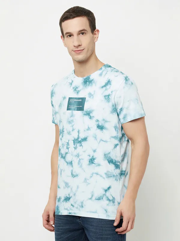 Octave Men Blue Printed Raw Edge T-Shirt