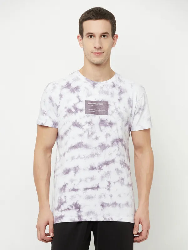 Octave Men Purple Printed Raw Edge T-Shirt