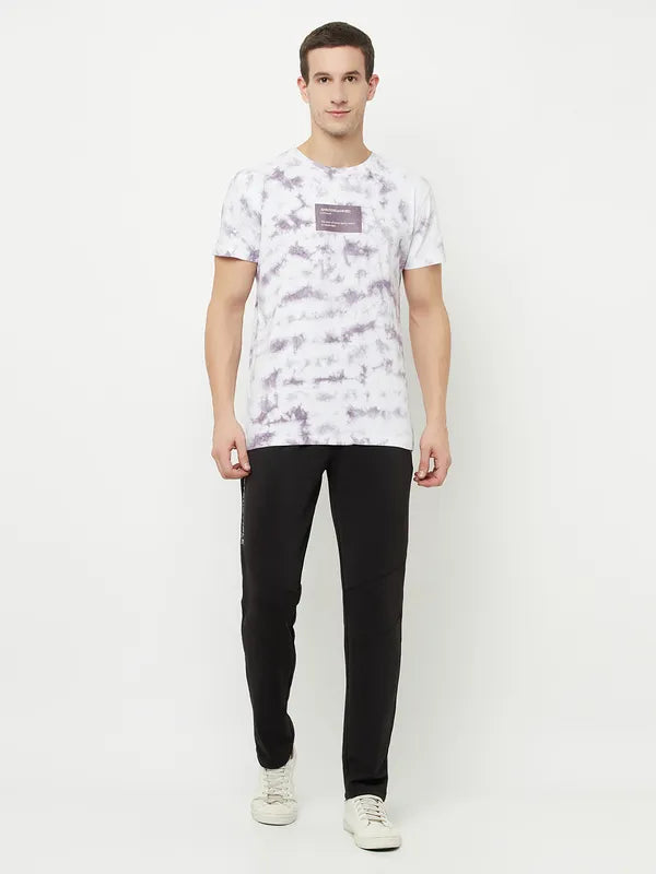 Octave Men Purple Printed Raw Edge T-Shirt