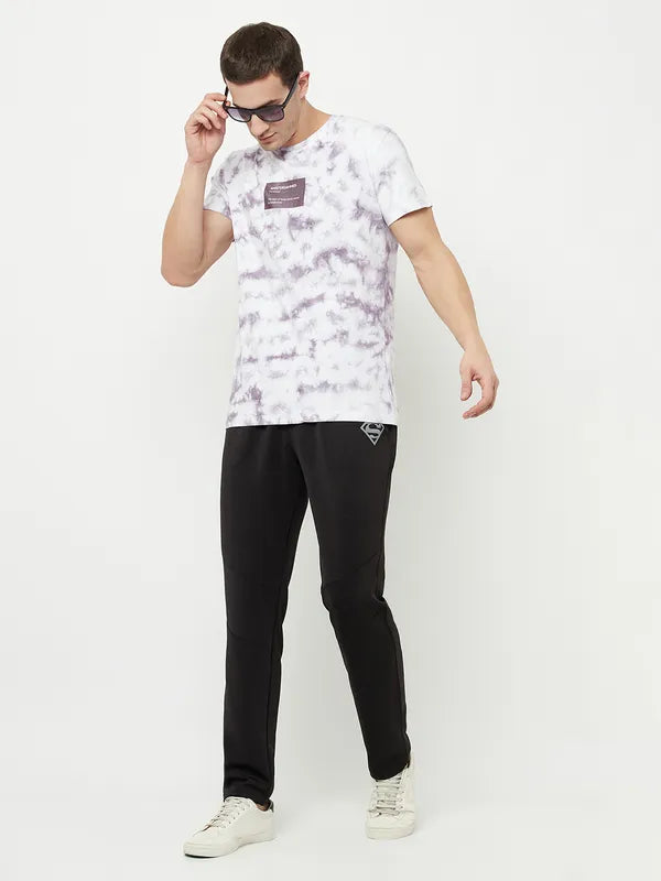 Octave Men Purple Printed Raw Edge T-Shirt
