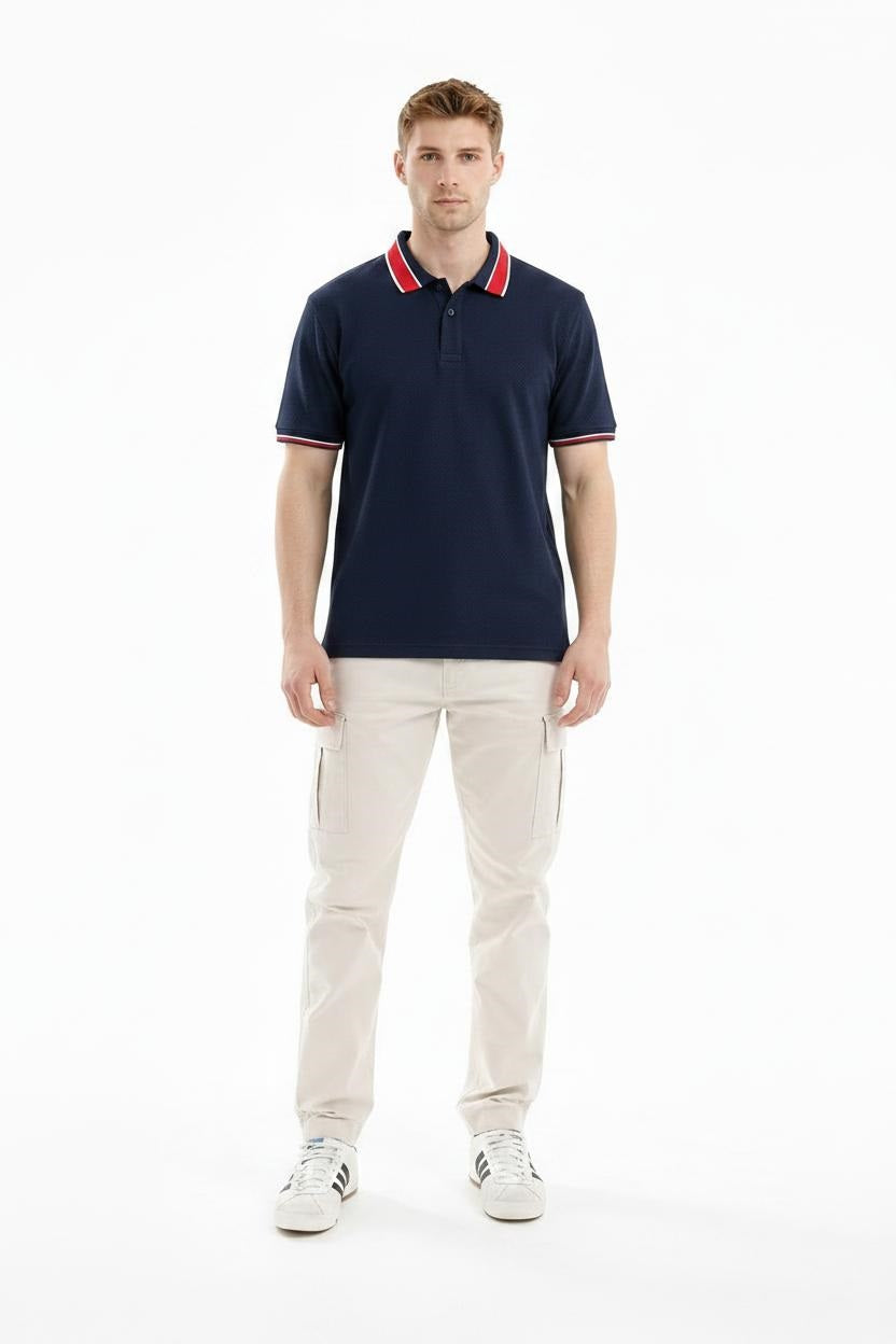 Men Navy Polo Collar T-shirt