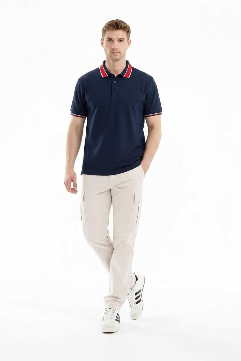Men Navy Polo Collar T-shirt