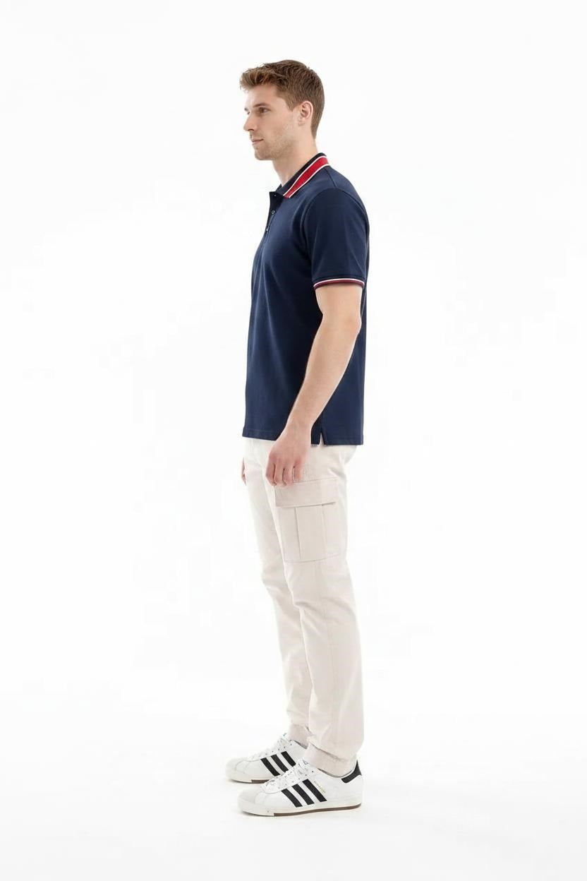 Men Navy Polo Collar T-shirt