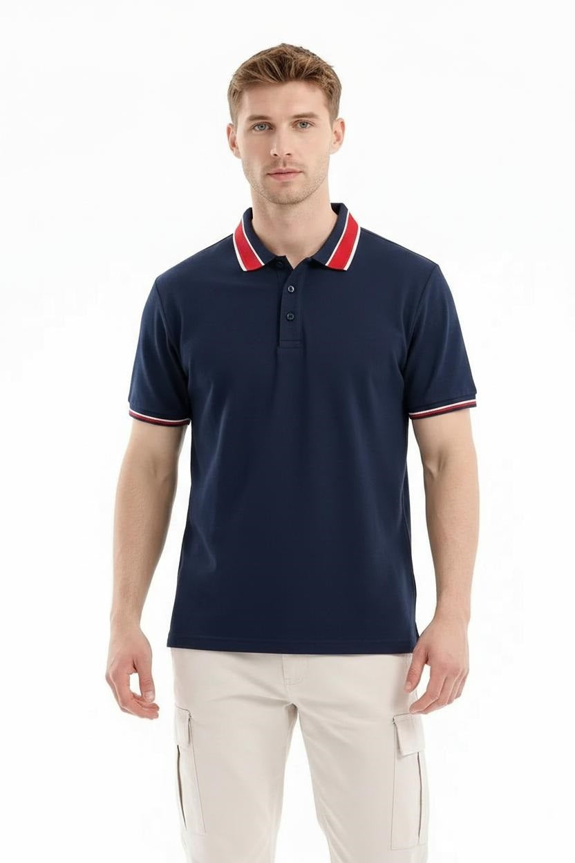 Men Navy Polo Collar T-shirt