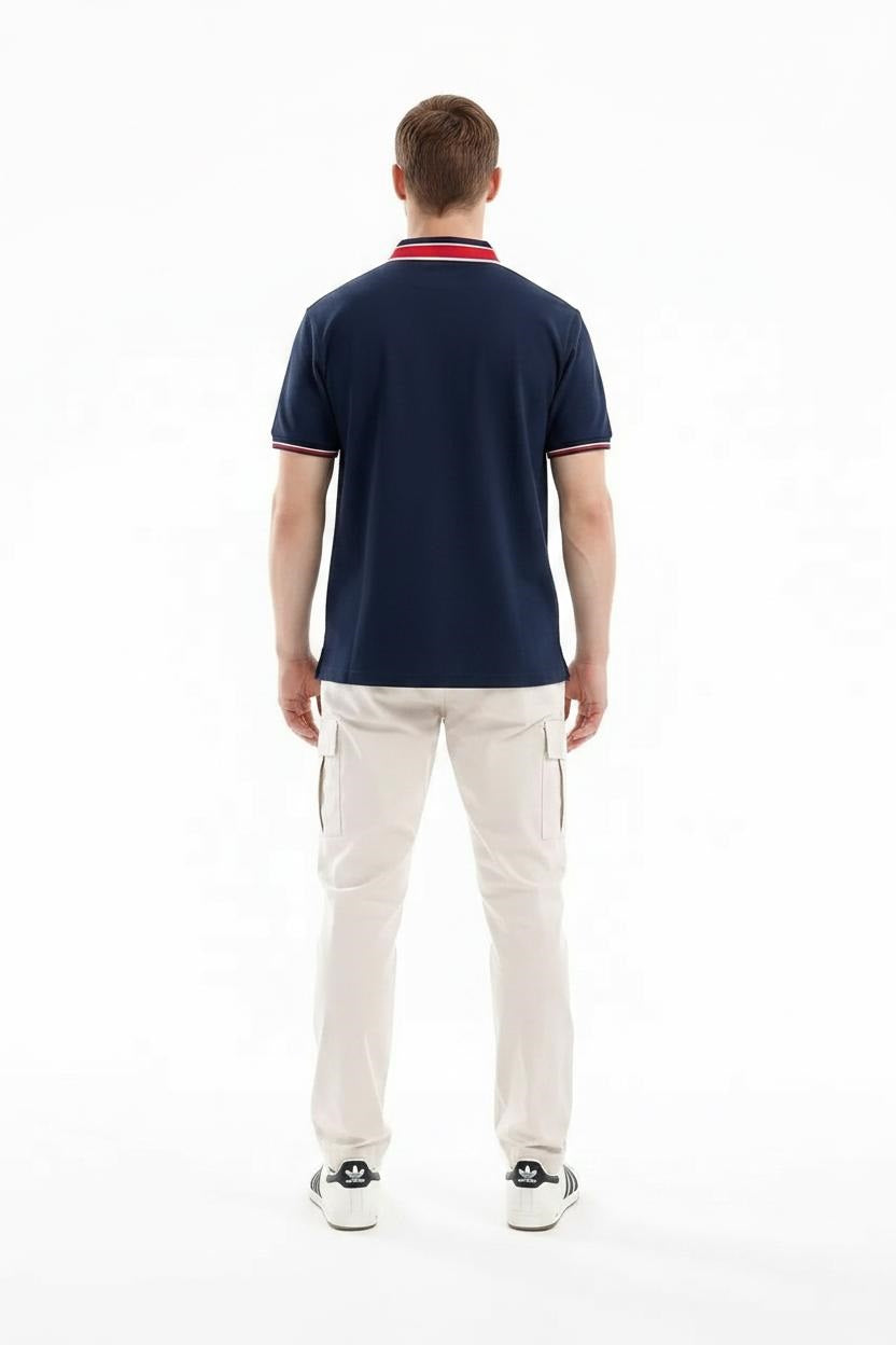 Men Navy Polo Collar T-shirt