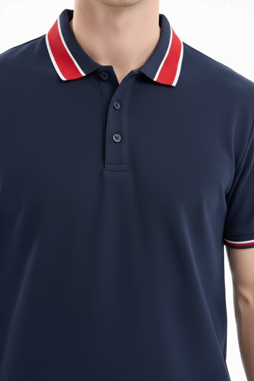 Men Navy Polo Collar T-shirt