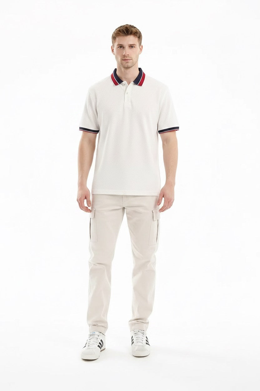 Men Off White Polo Collar T-shirt