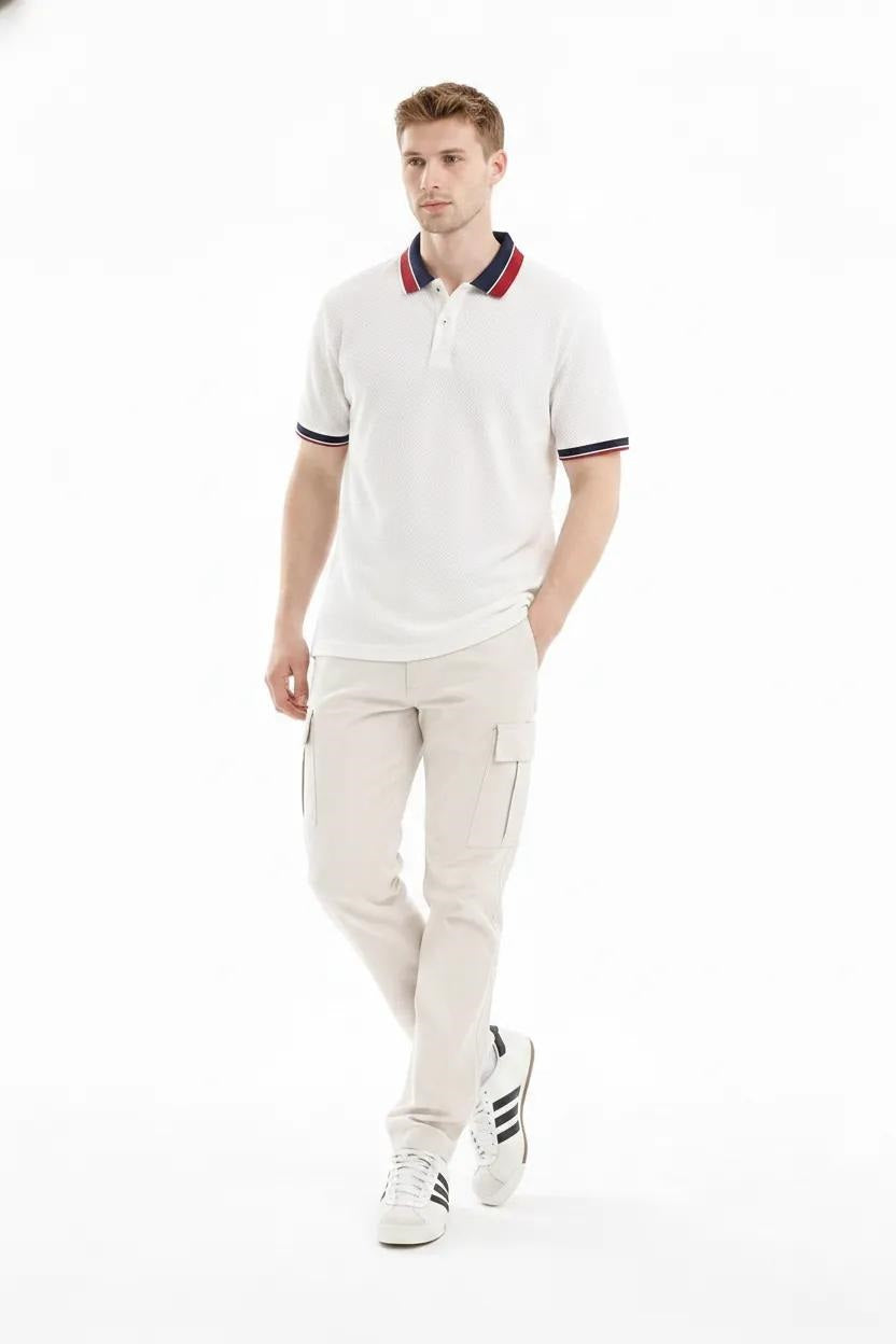 Men Off White Polo Collar T-shirt