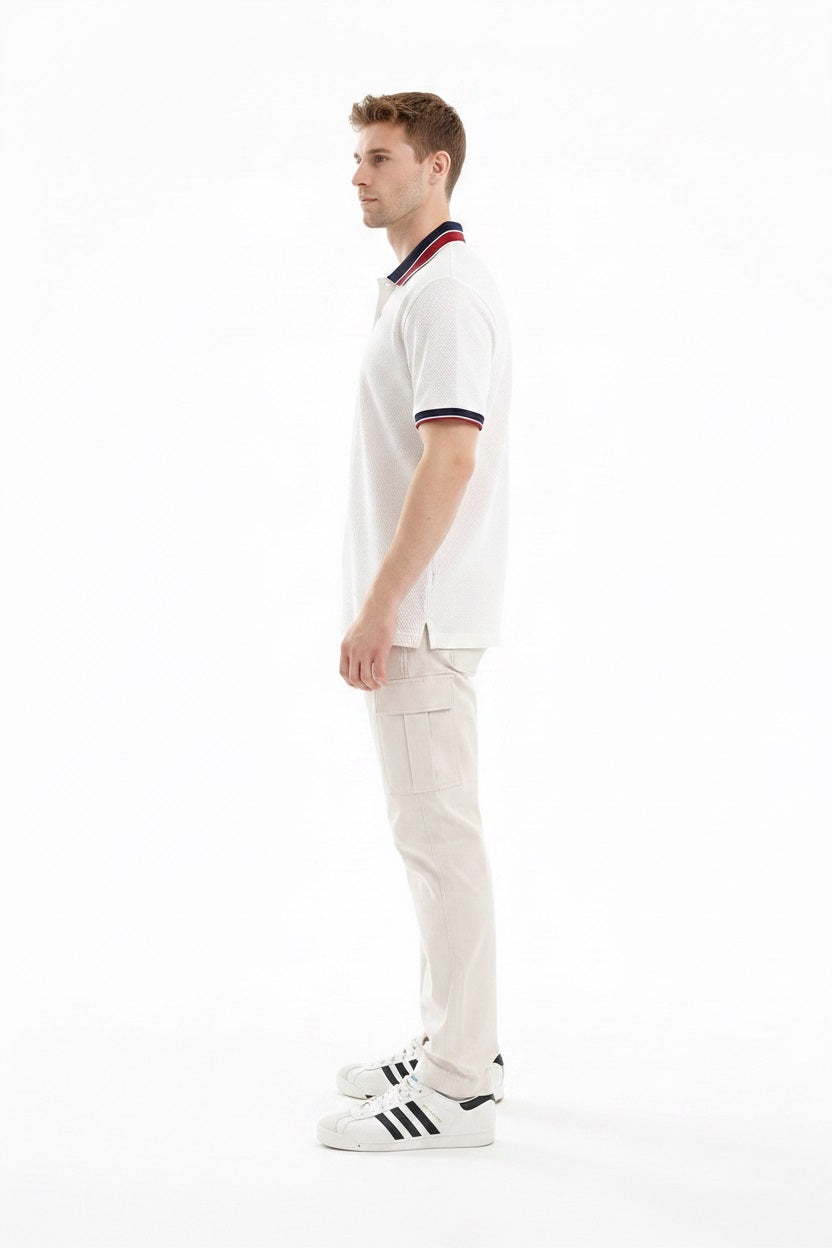 Men Off White Polo Collar T-shirt