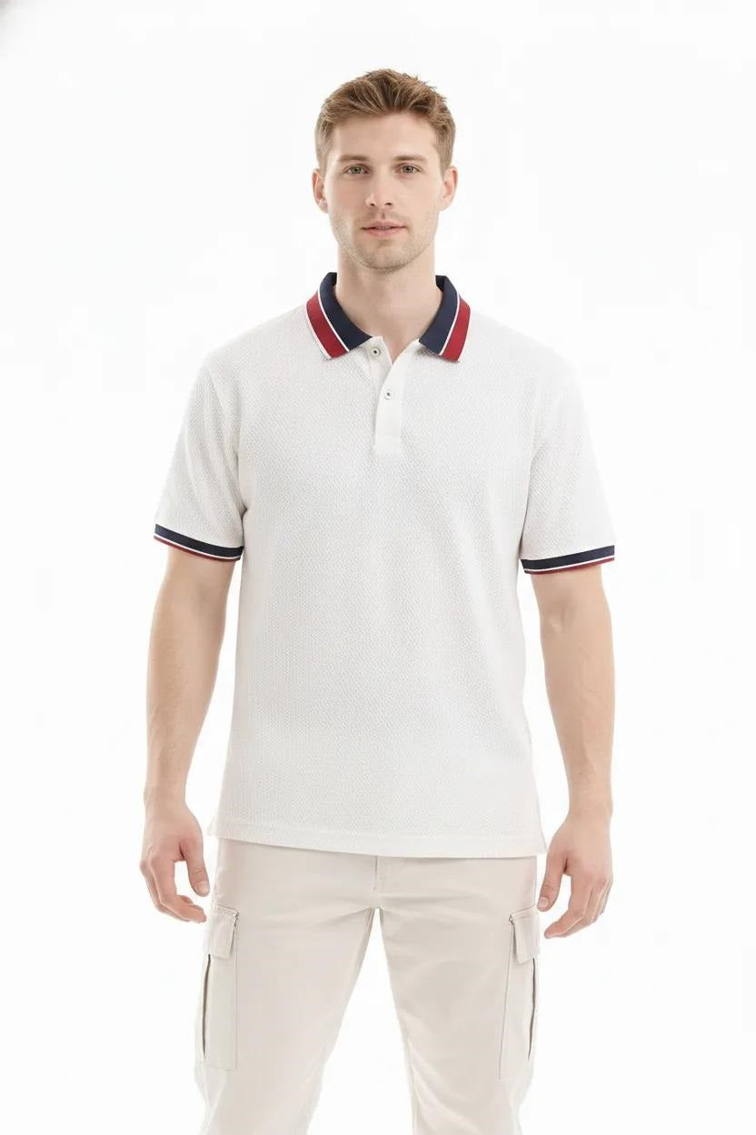 Men Off White Polo Collar T-shirt