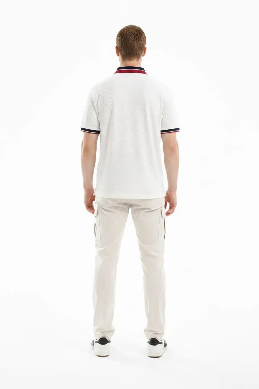 Men Off White Polo Collar T-shirt