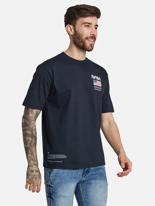 Octave Typography Printed Round Neck Cotton T-Shirt