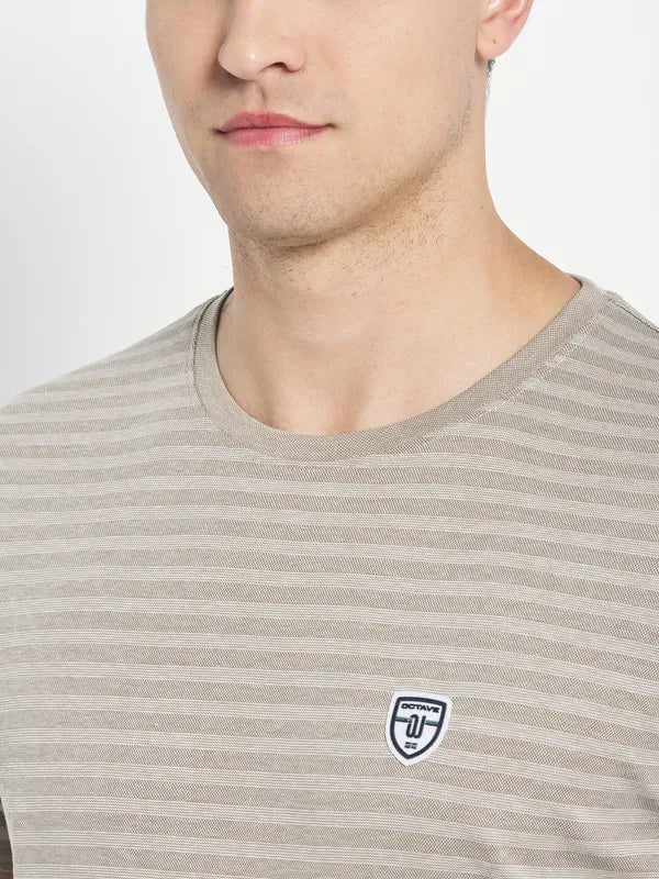 Octave Men White Striped T-Shirt