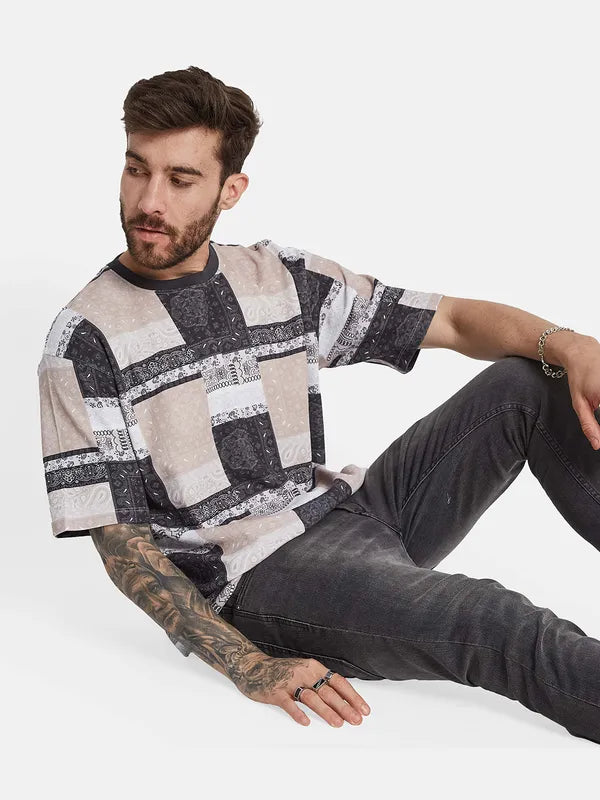 Octave Men Ethnic Printed Round Neck Oversized T-Shirt