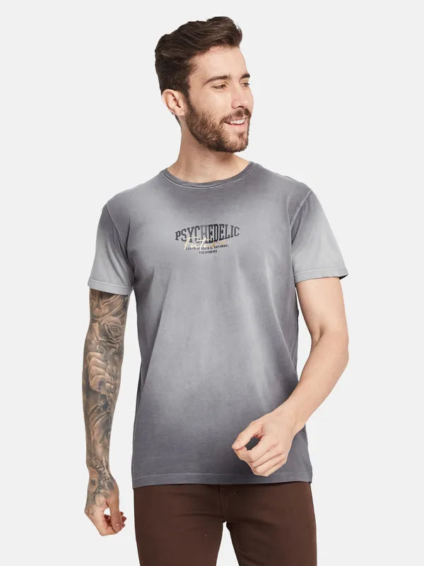 Octave Typography Printed Round Neck Cotton T-Shirt