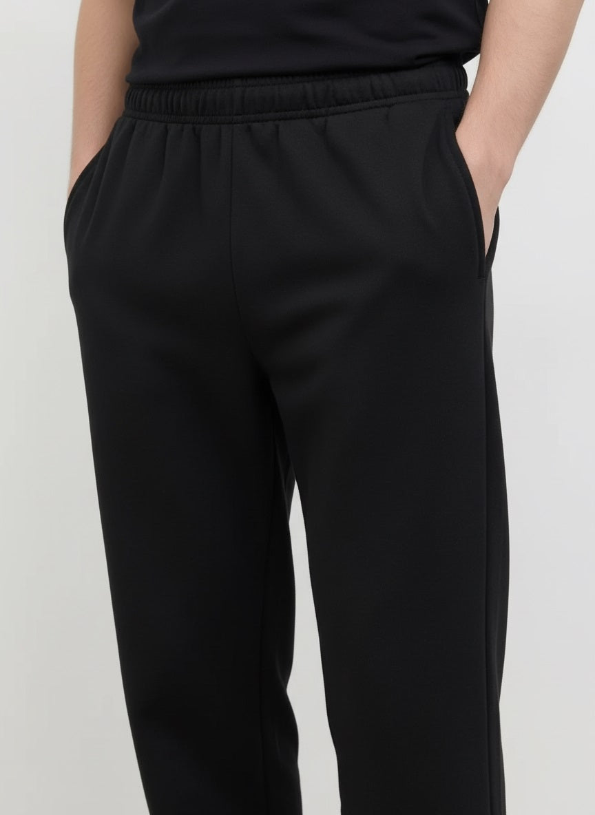 Men Black Solid Regular Fit Track Pants