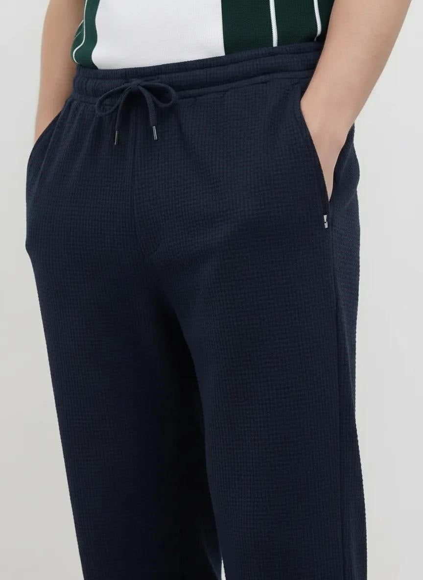 Men Dark Navy Solid Regular Fit Track Pants