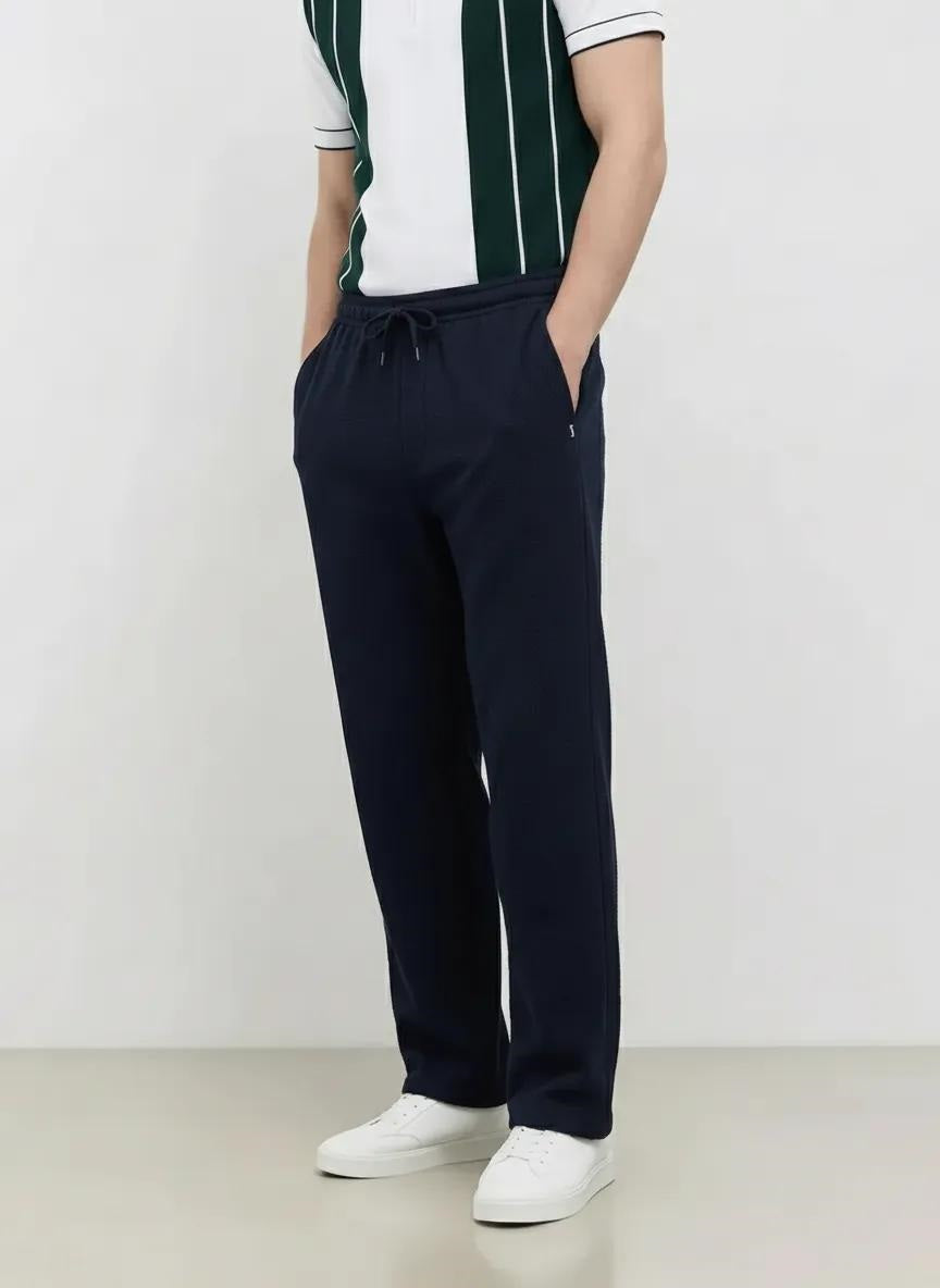 Men Dark Navy Solid Regular Fit Track Pants