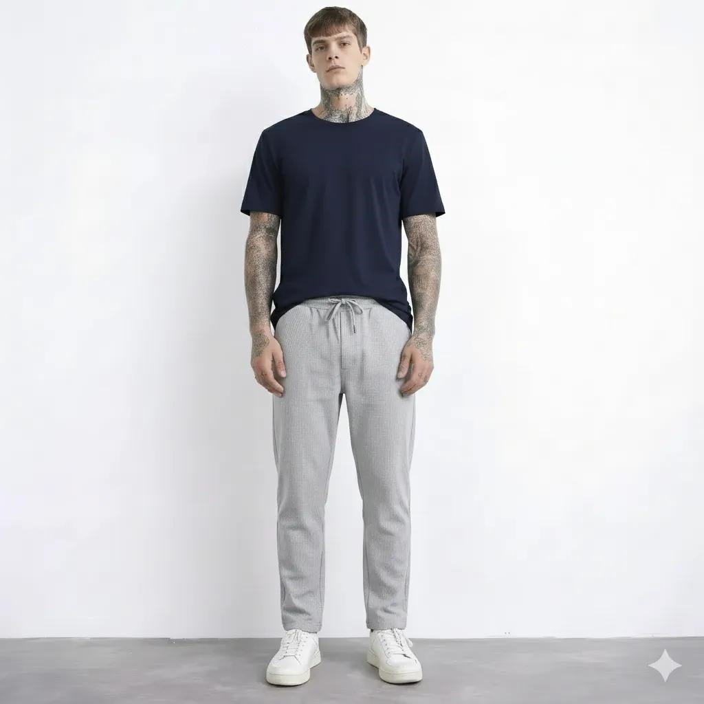 Men Grey Melange Regular Fit Self Design Joggers