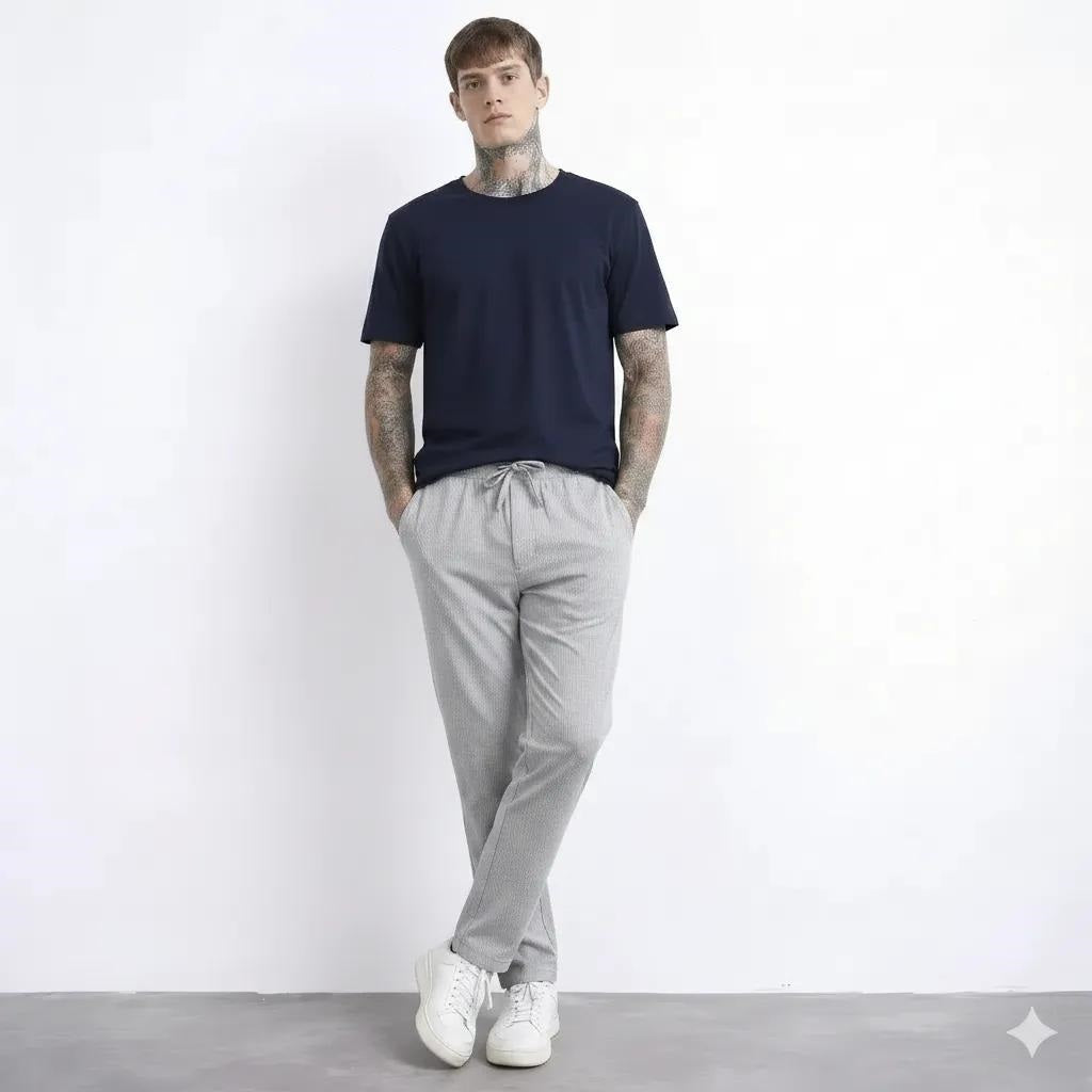Men Grey Melange Regular Fit Self Design Joggers