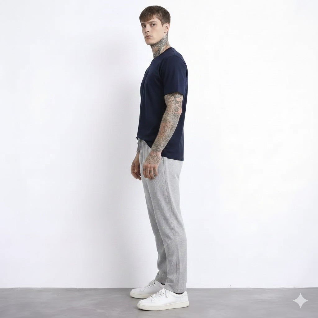 Men Grey Melange Regular Fit Self Design Joggers