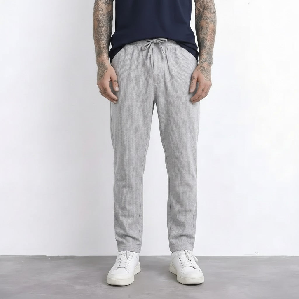 Men Grey Melange Regular Fit Self Design Joggers