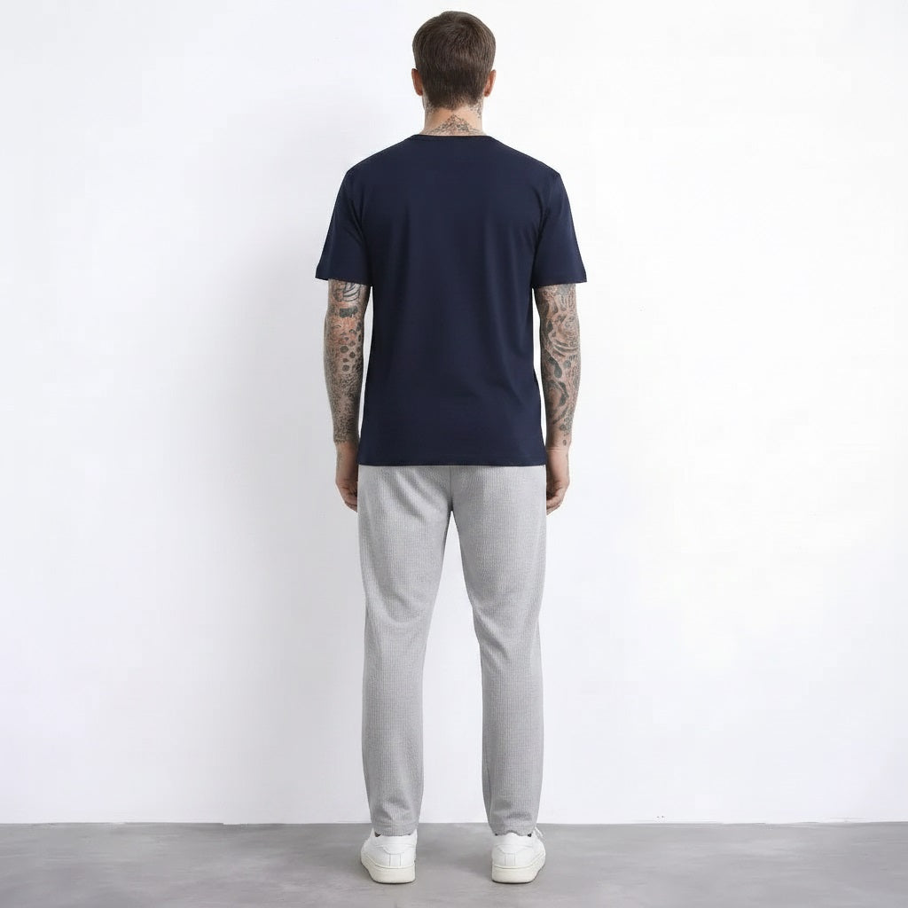 Men Grey Melange Regular Fit Self Design Joggers