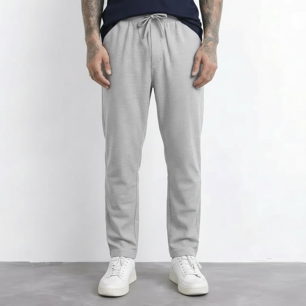 Men Grey Melange Regular Fit Self Design Joggers