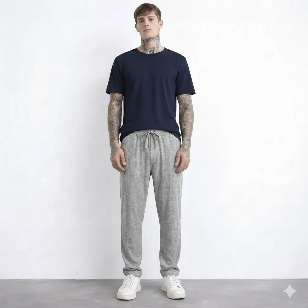 Men Linen Melange Regular Fit Textured Joggers