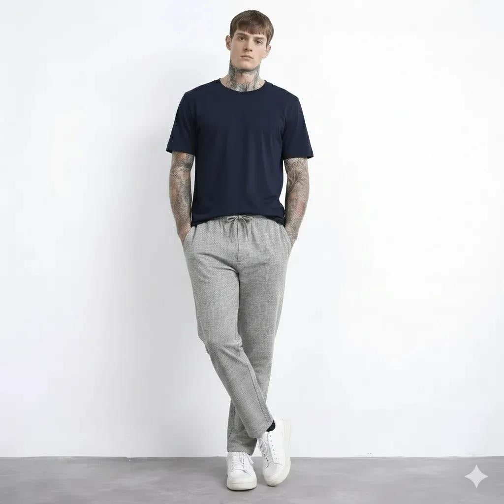 Men Linen Melange Regular Fit Textured Joggers