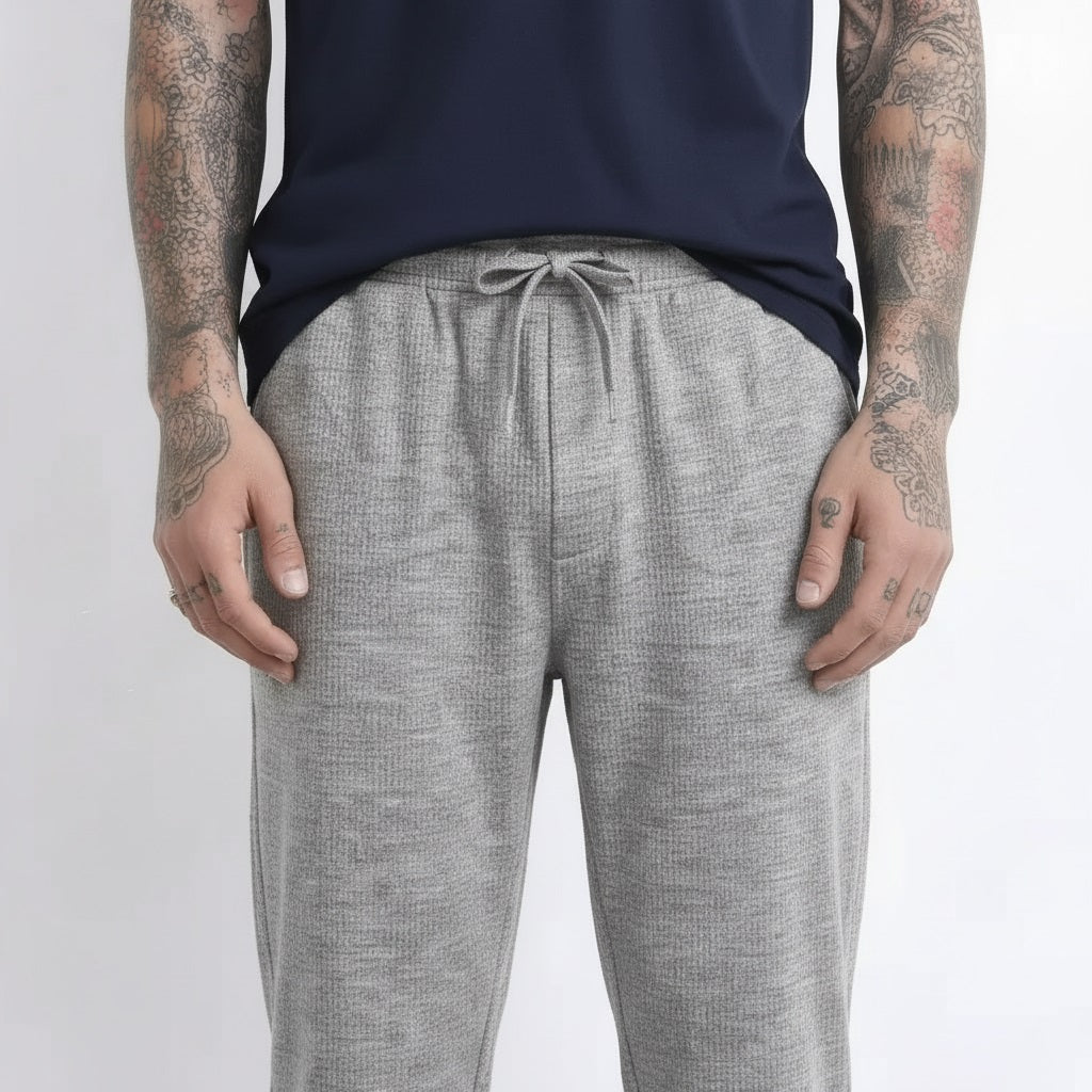 Men Linen Melange Regular Fit Textured Joggers