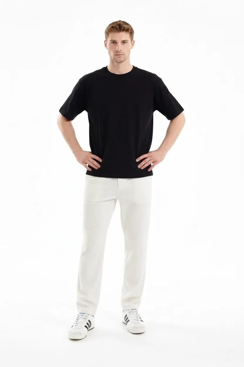 Men Off White Solid Regular Fit Track Pants