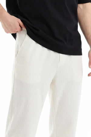 Men Off White Solid Regular Fit Track Pants