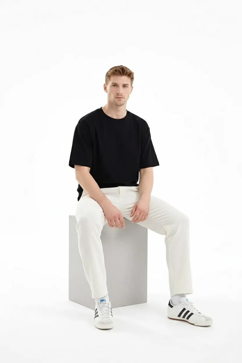 Men Off White Solid Regular Fit Track Pants
