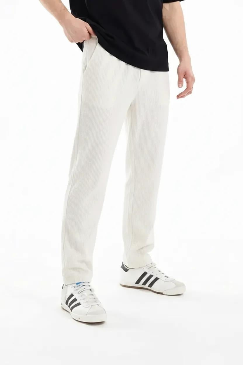 Men Off White Solid Regular Fit Track Pants