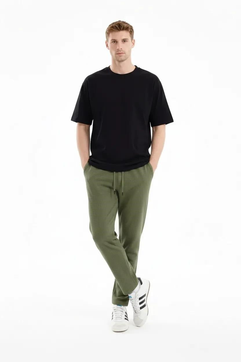 Men Olive Solid Regular Fit Track Pants