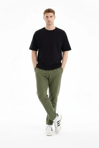 Men Olive Solid Regular Fit Track Pants