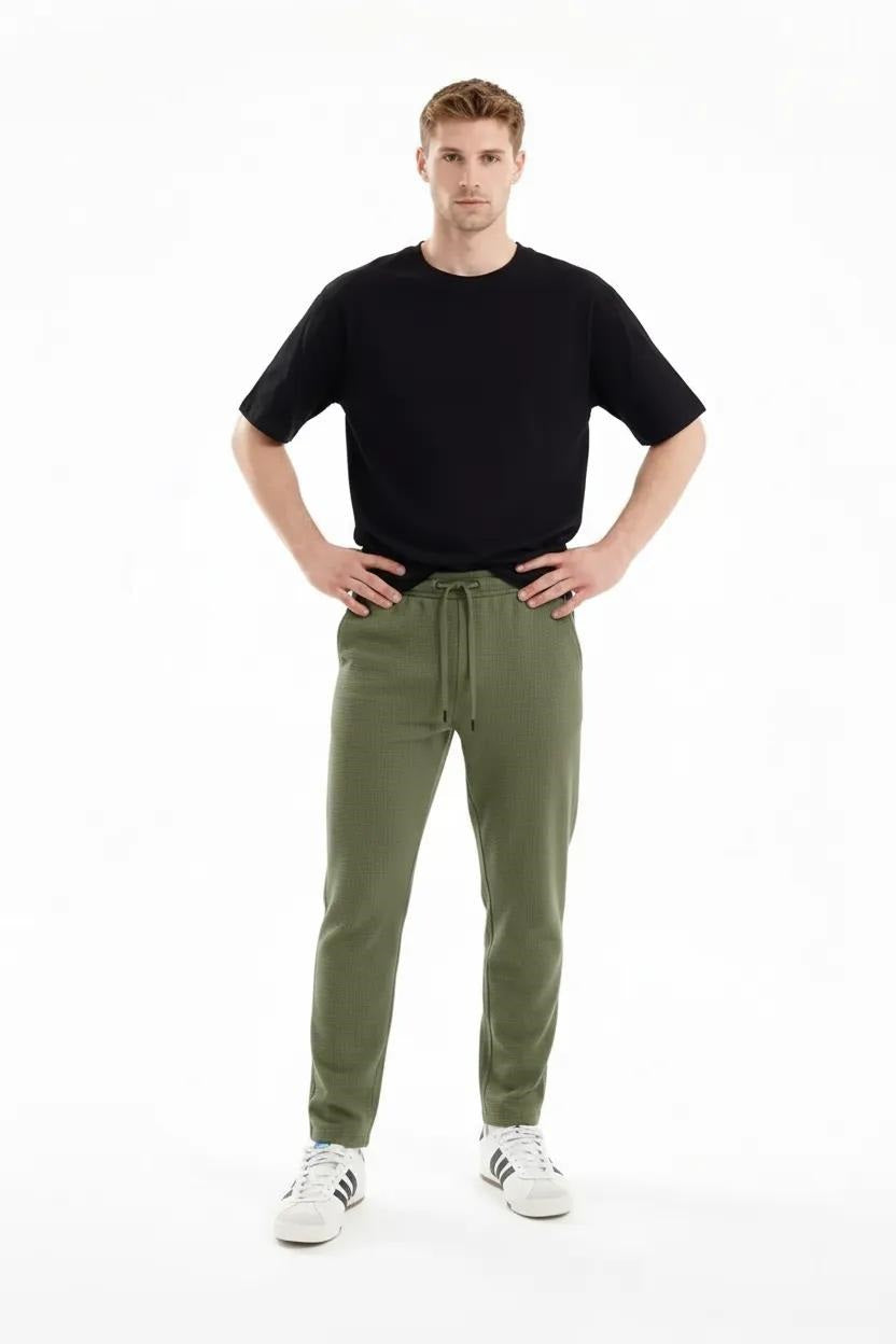 Men Olive Solid Regular Fit Track Pants