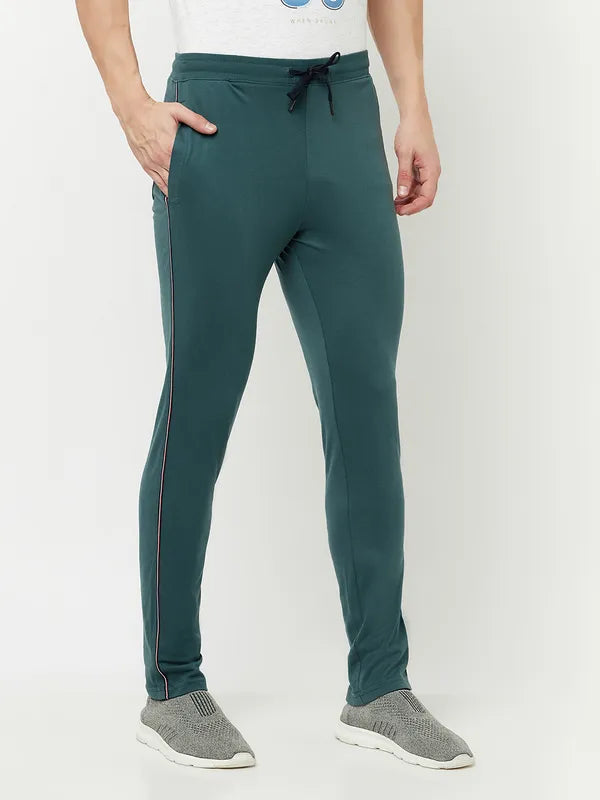 Octave Men Green Solid Cotton Track Pants