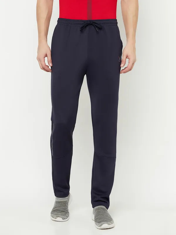 Octave Men Navy Blue Solid Cotton Track Pants